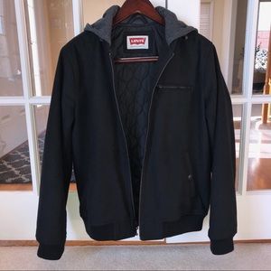 Men’s Levi’s Black Coat with Gray Hoodie